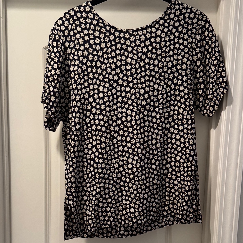90s Vintage Karen Kane Black and Cream Floral Blouse